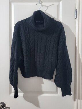 NWT Brave Soul Black Puff Sleeve Knit Turtleneck Sweater
